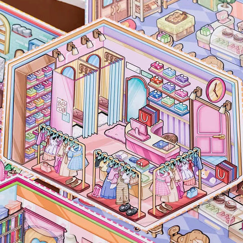 Business Simulation Game Sticker Scene Play Set, Clothing Store|Restaurant|Bakery Shop