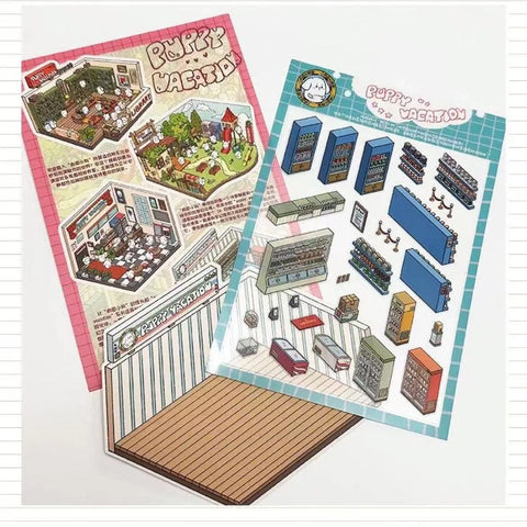 Puppy Sticker Scenes! Create your Own Library|Cinema|Resort|Market