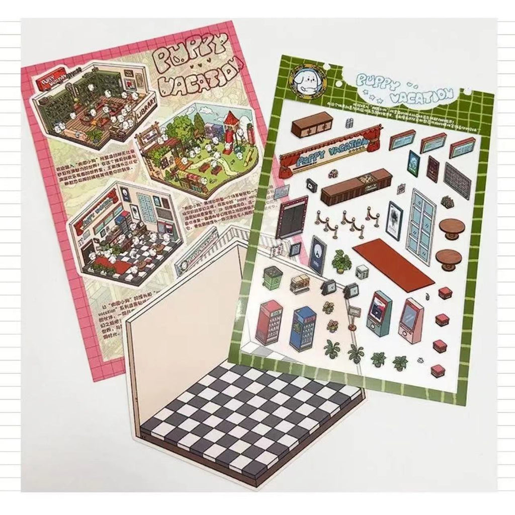 Puppy Sticker Scenes! Create your Own Library|Cinema|Resort|Market