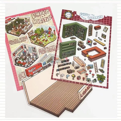 Puppy Sticker Scenes! Create your Own Library|Cinema|Resort|Market