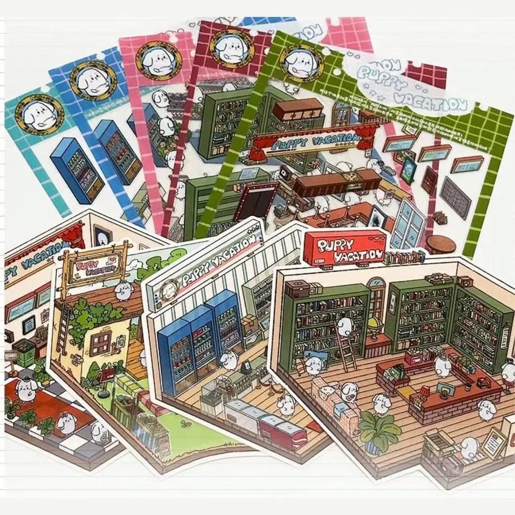 Puppy Sticker Scenes! Create your Own Library|Cinema|Resort|Market