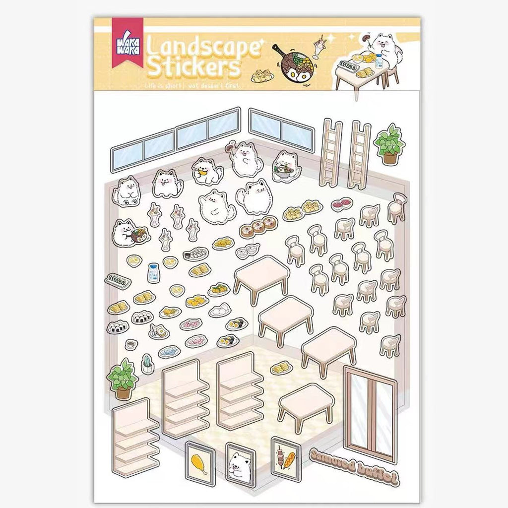 Sticker Play Scenes, Make A Grocery Store|Library|Buffet|Bakery|Bathroom|Panda Room