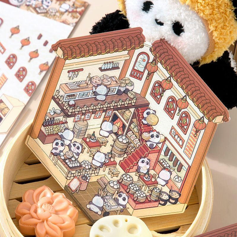 Traditional Chinese Architecture Sticker Scene: Baozi Shop|Dress Shop|Ancient Theater|Treasure