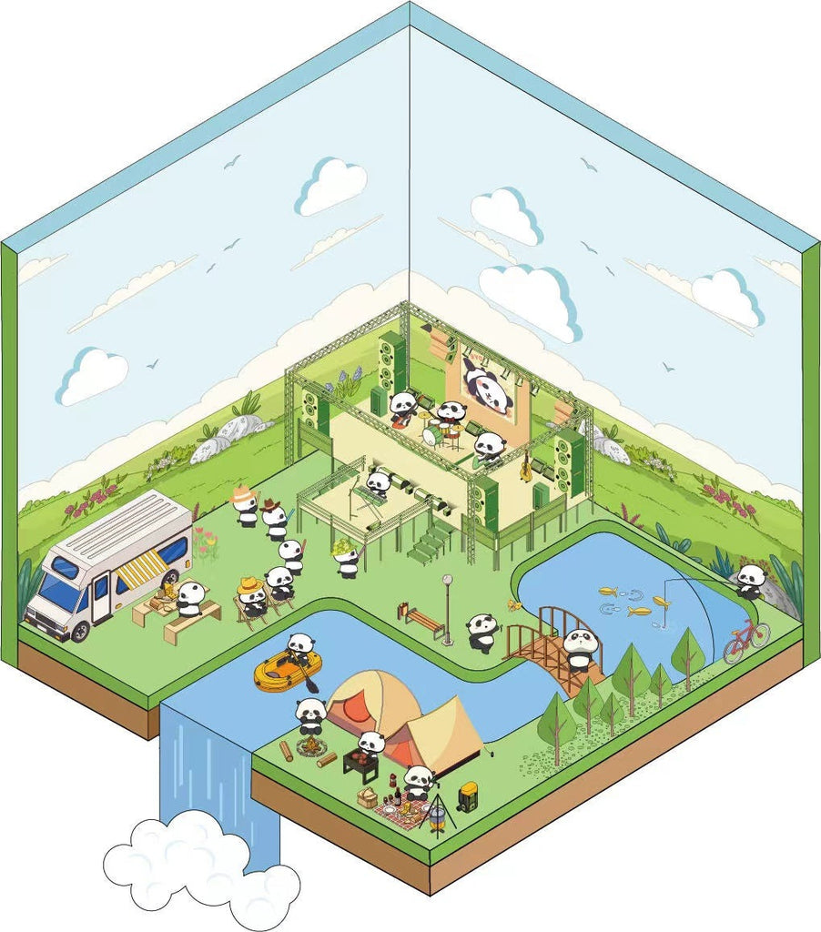 PreSale Cute Panda Sticker Scene, Panda Music Festival|Bookstore|Dessert Shop|Supermarket