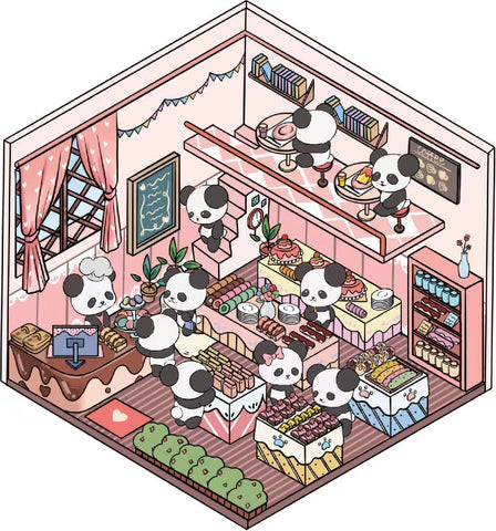 PreSale Cute Panda Sticker Scene, Panda Music Festival|Bookstore|Dessert Shop|Supermarket