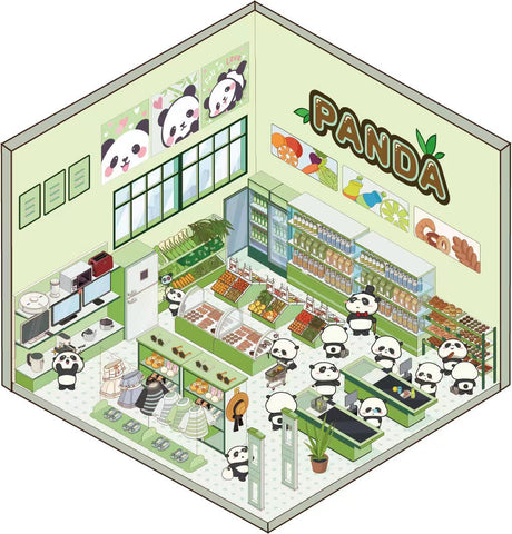 PreSale Cute Panda Sticker Scene, Panda Music Festival|Bookstore|Dessert Shop|Supermarket