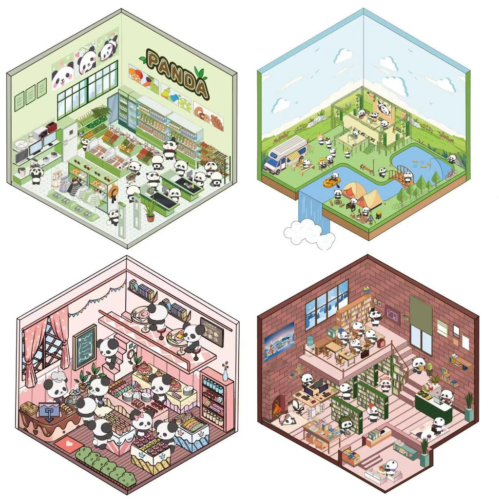 PreSale Cute Panda Sticker Scene, Panda Music Festival|Bookstore|Dessert Shop|Supermarket