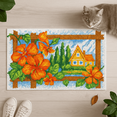 Flower Home - (16x24in - 40x60cm ) - DIY Latch Hook Kit