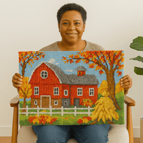 Red Barn - (16x24in - 40x60cm ) - DIY Latch Hook Kit